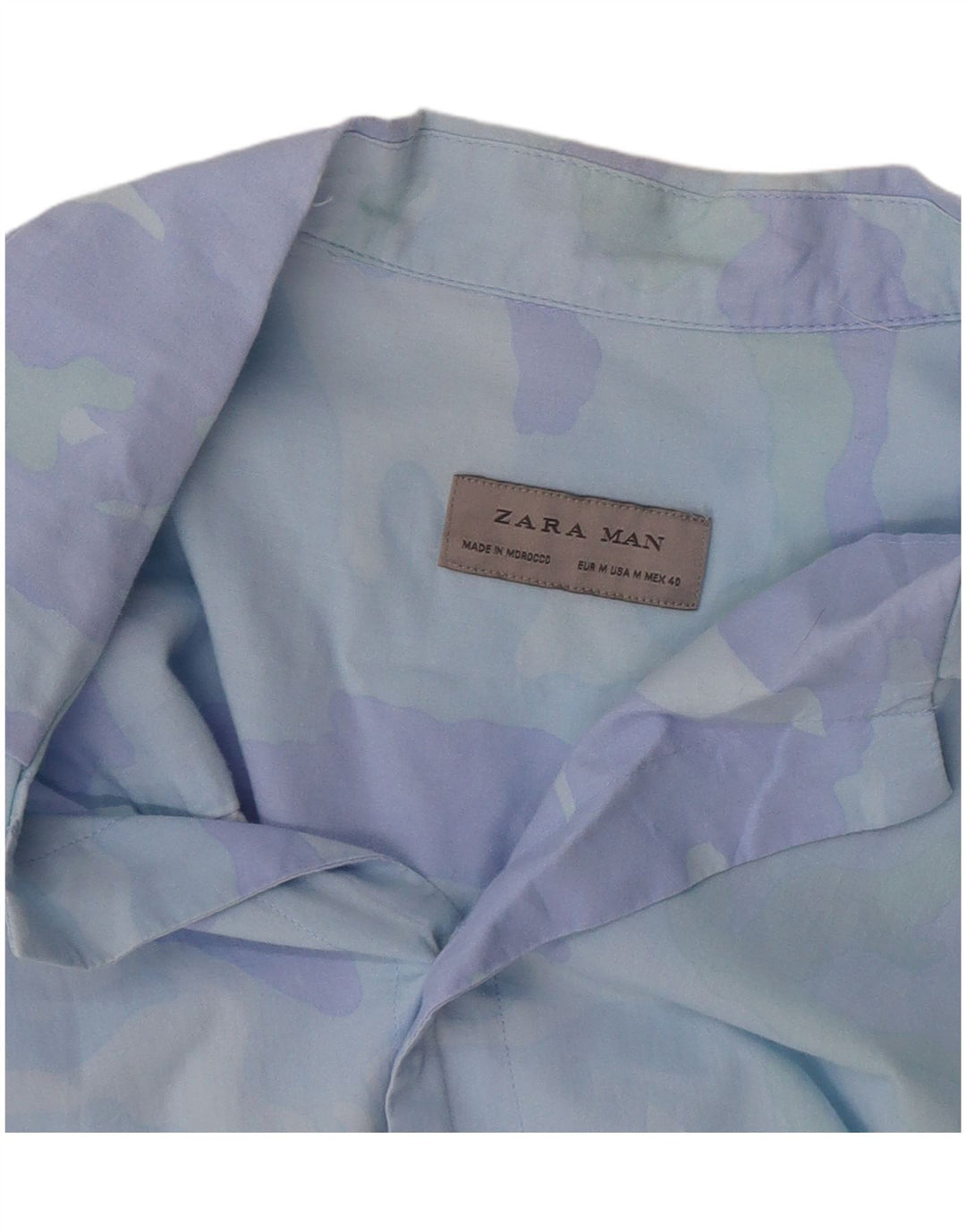 Zara Herren Kurzarmhemd mit abstraktem Muster Mittelblau