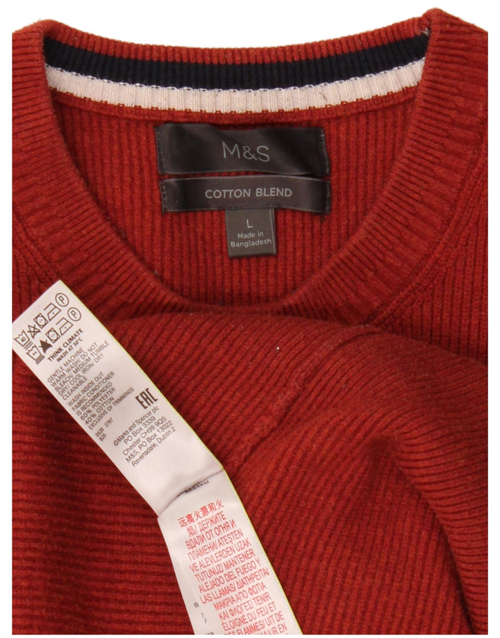 Marks & Spencer Herren-Pullover mit Rundhalsausschnitt, groß, orangefarbenes Polyester