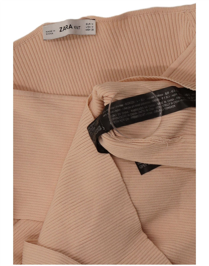 Zara Damen Langarm Crop Off Shoulder Top UK 12 Mittelbeige Viskose