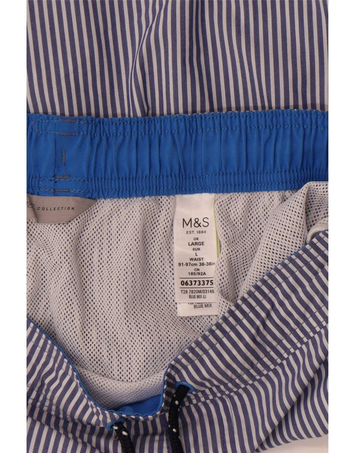 Marks & Spencer Herren-Badeshorts, groß, blaue Nadelstreifen-Baumwolle