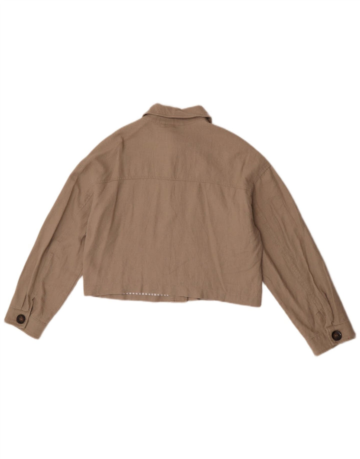 Zara Damen Crop Übergroße Bomberjacke UK 10 Small Beige Leinen