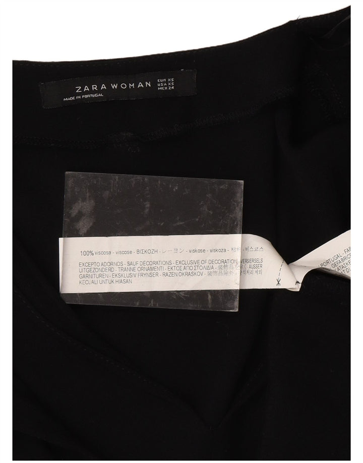 ZARA Damen 3/4-Ärmel-Blusenoberteil UK 6 XS Schwarze Viskose