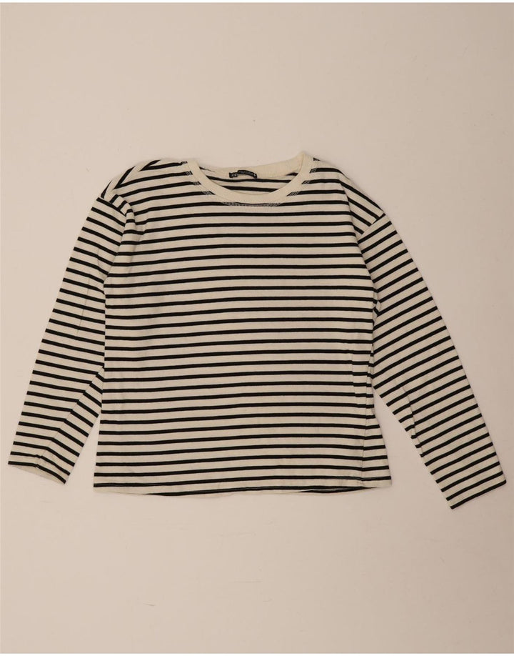 Zara Damen Top Langarm UK 14 Medium Schwarz gestreift