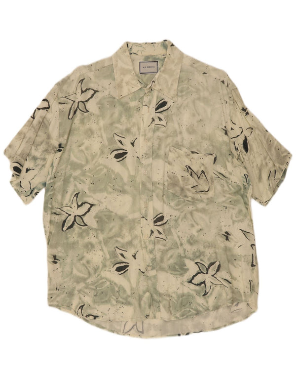 Vintage Herren Kurzarmshirt XL grün geblümt Viskose