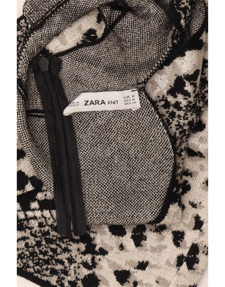 Zara Damen Neckholder Top UK 12 Medium Schwarz Animal Print
