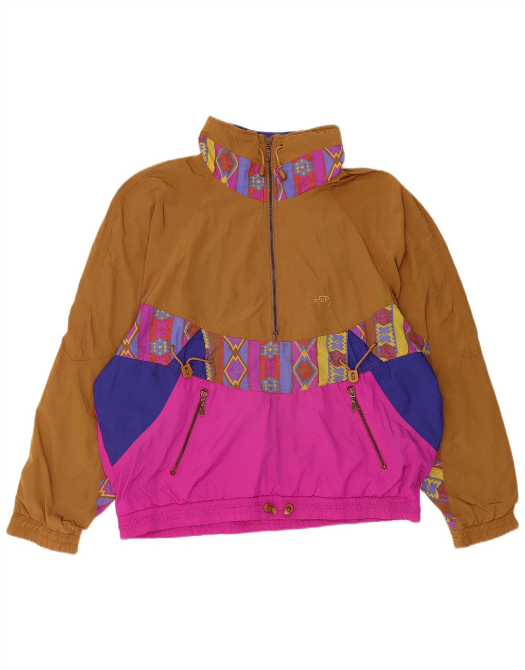 Silvy Damen Übergroße Anorakjacke IT 44 Mittelbeige Farbblock