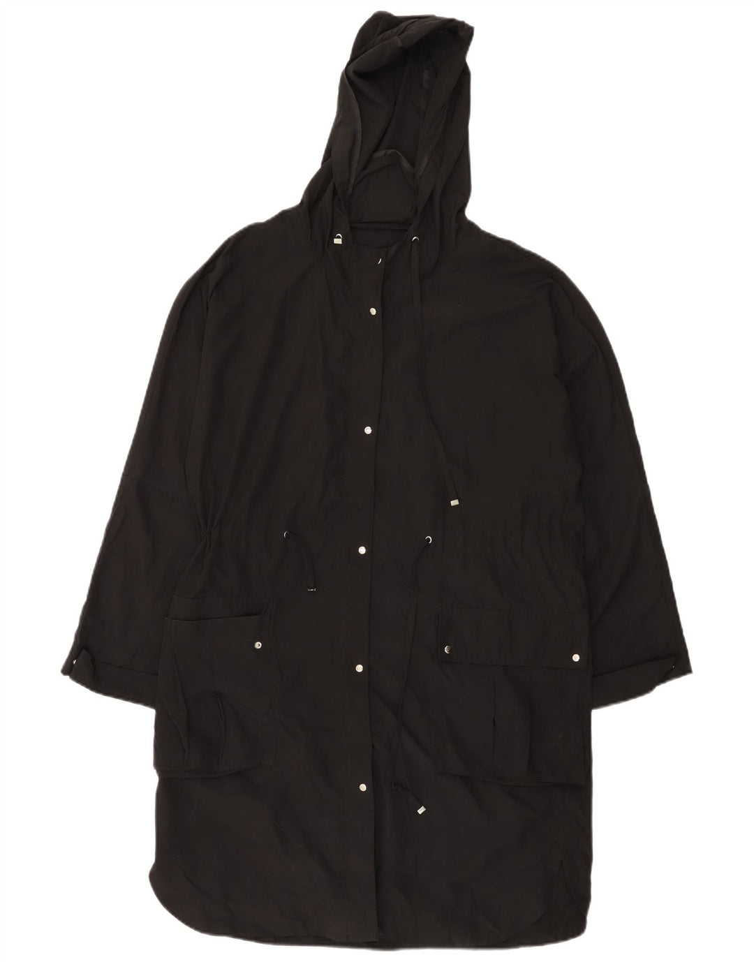 Zara Womens Hooded Loose Fit Raincoat UK 14 Mittelschwarzes Polyester