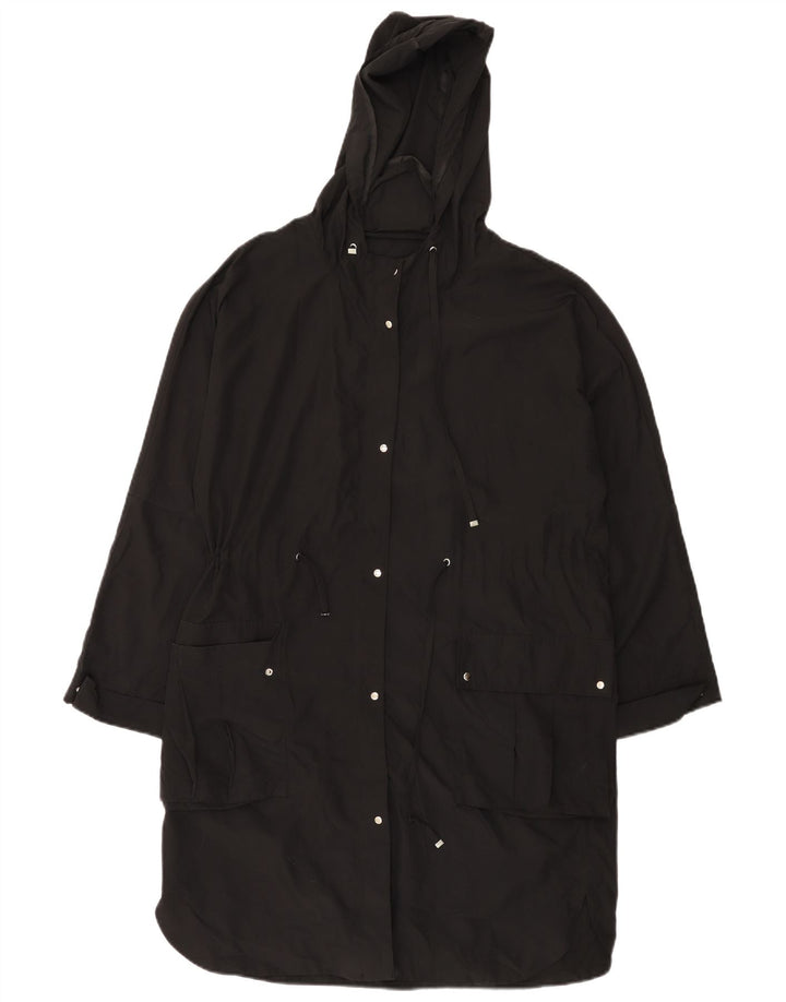 Zara Womens Hooded Loose Fit Raincoat UK 14 Mittelschwarzes Polyester