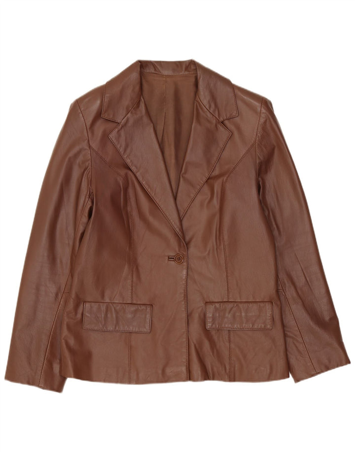 Vintage Damen 1 Knopf Leder Blazer Jacke UK 12 Mittelbraunes Leder
