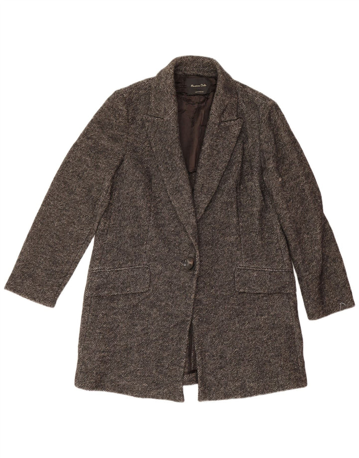 Massimo Dutti Damen 1-Knopf-Blazerjacke UK 14 Mittelgrauer Fischgrätenmuster