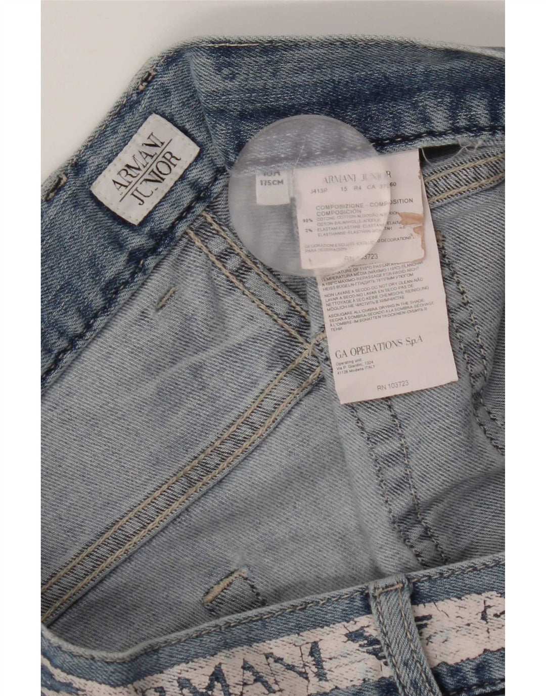 Armani Jungen-Jeansshorts, 15–16 Jahre, W34, blaue Baumwolle