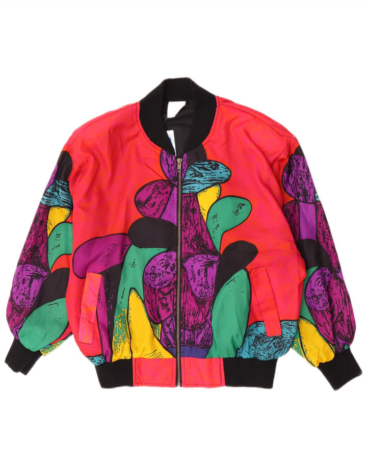 Vintage Damen Bomberjacke mit abstraktem Muster IT 46 Groß Mehrfarbig