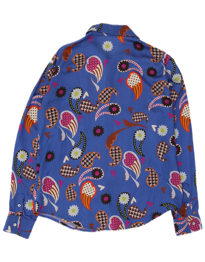 Vintage Damen Hemdbluse IT 42 Mittelblaues Paisley-Polyamid