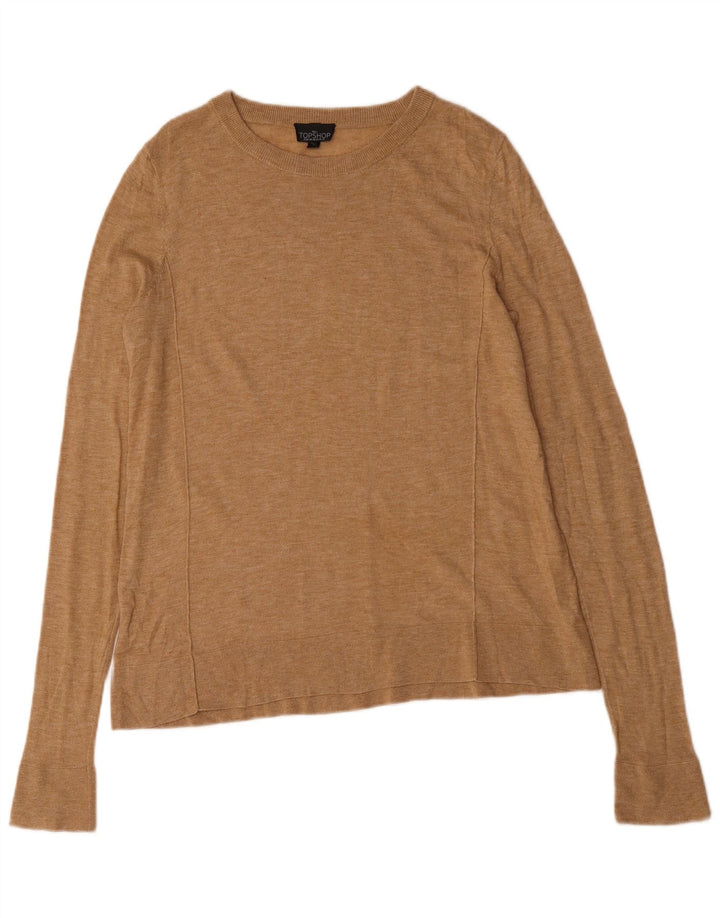 Topshop Damen Übergroßes Top Langarm UK 10 Small Beige