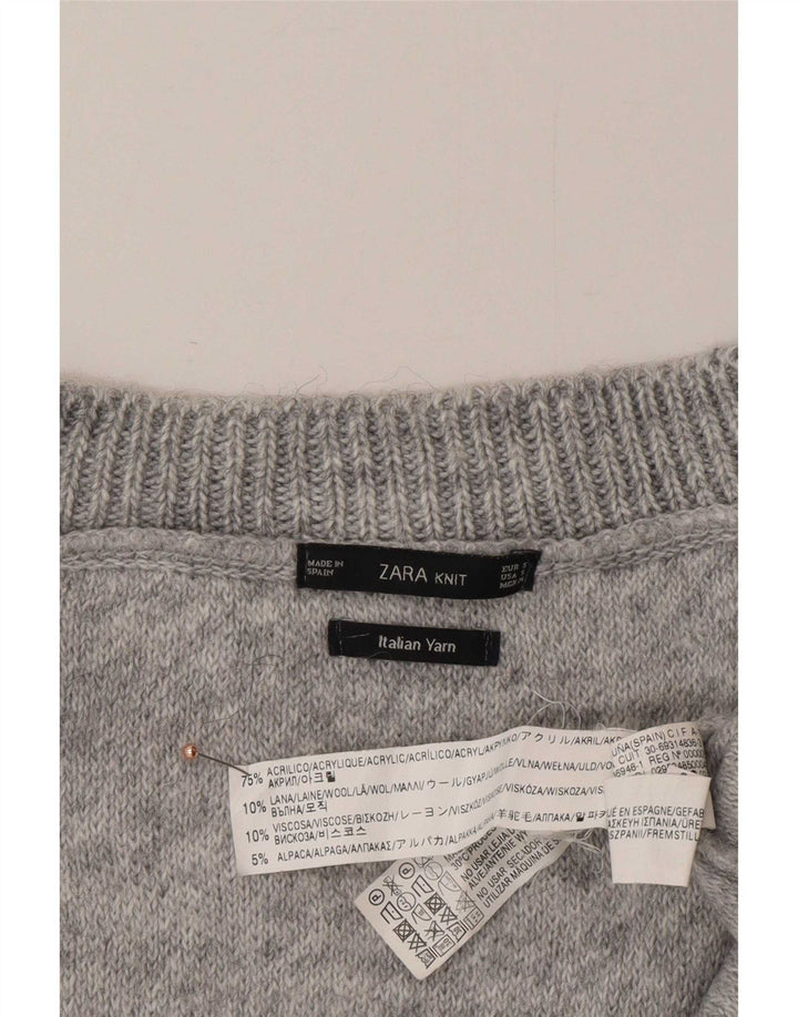Zara Damen Asymmetrischer, übergroßer Pullover mit V-Ausschnitt, Gr. 10, Größe S, Grau