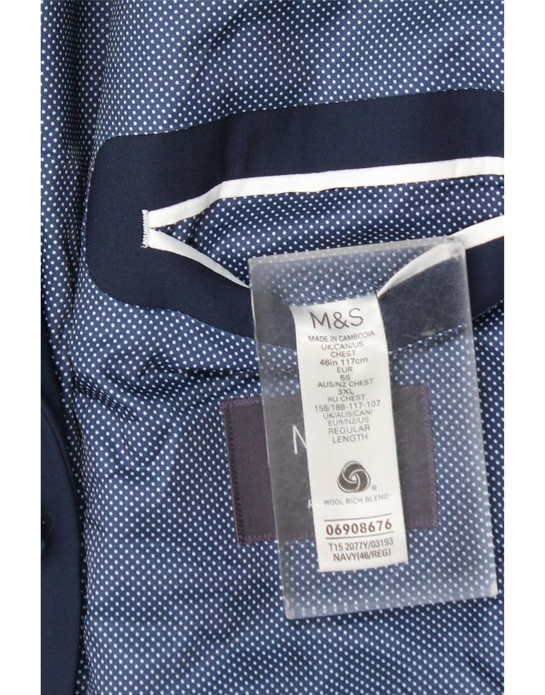 Marks & Spencer Herren-Blazer mit 2 Knöpfen, EU 56, 3XL, marineblaue Wolle