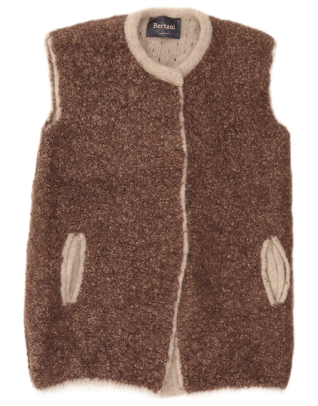 Vintage Damen Ärmelloser offener Cardigan Pullover UK 14 Mittelbraun