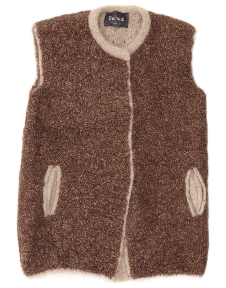 Vintage Damen Ärmelloser offener Cardigan Pullover UK 14 Mittelbraun