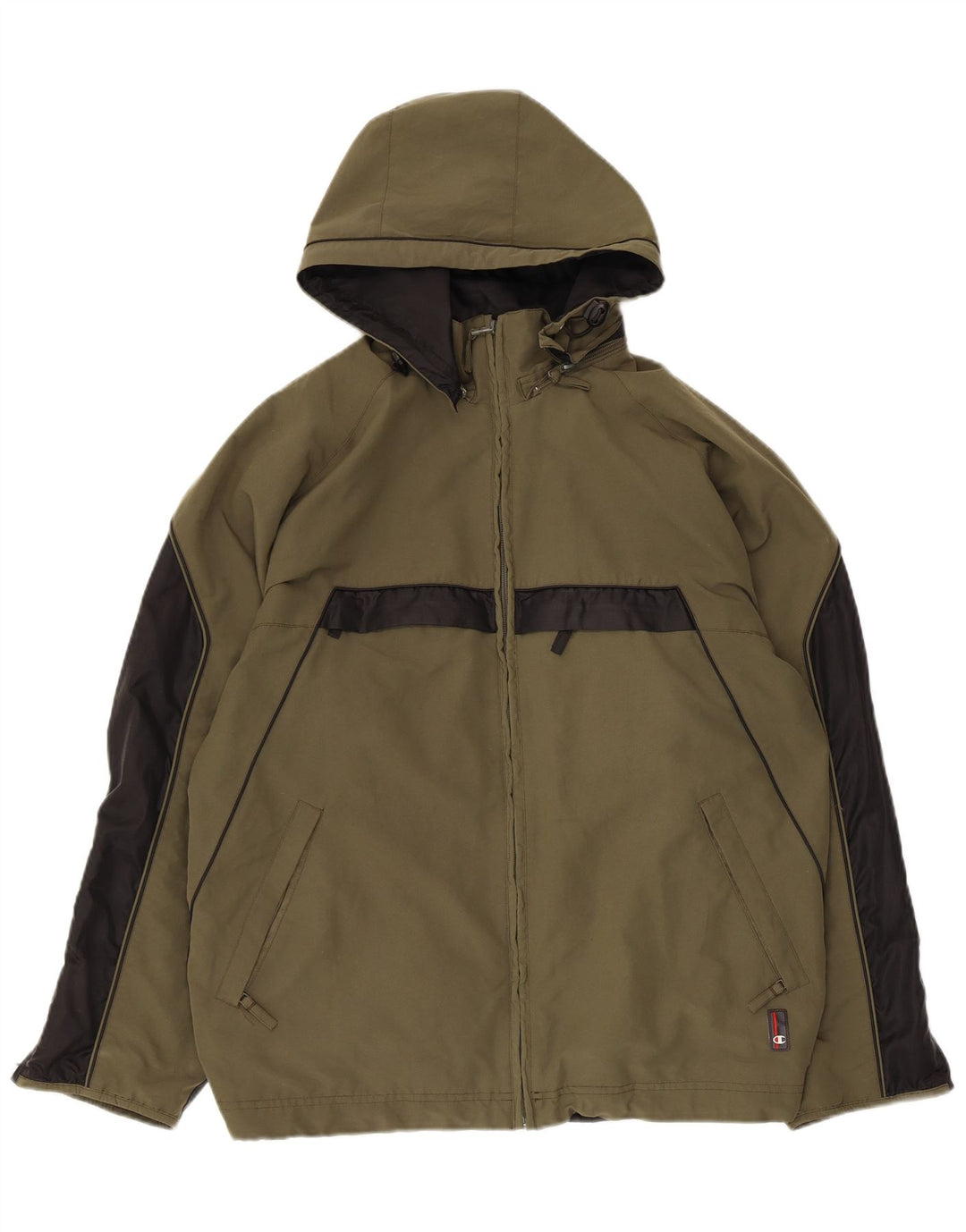 Champion Herren-Windbreakerjacke mit Kapuze, UK 38, mittleres Khaki, Farbblock