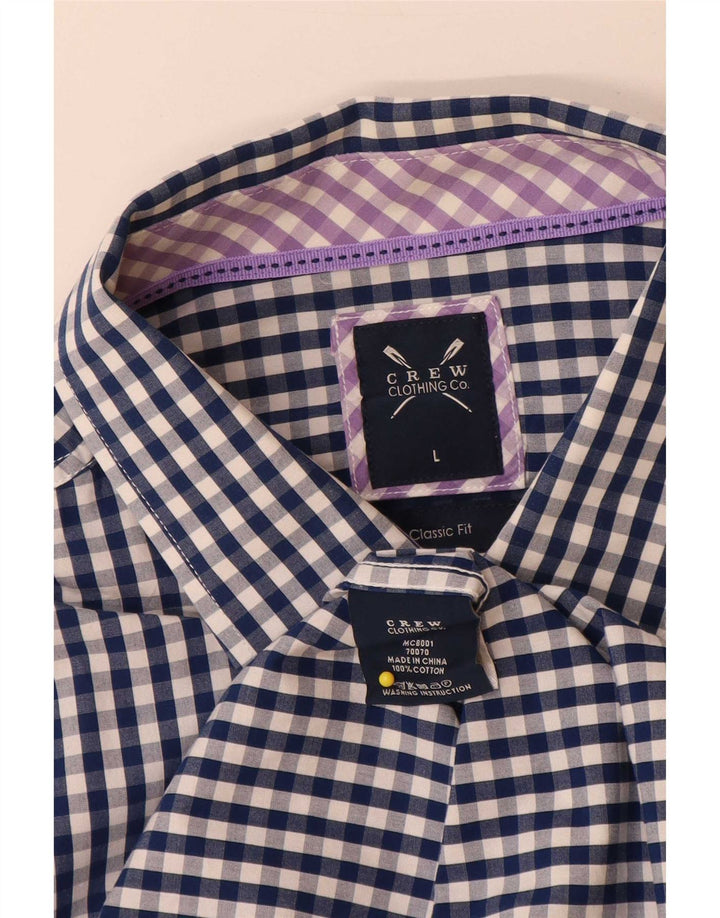 Crew Clothing Herren-Hemd mit klassischer Passform, groß, blaues Gingham-Baumwolle