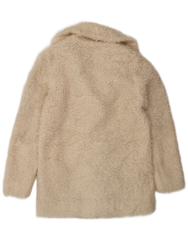 Topshop Damen offene Kunstpelzjacke UK 8 Small Off White Modacryl