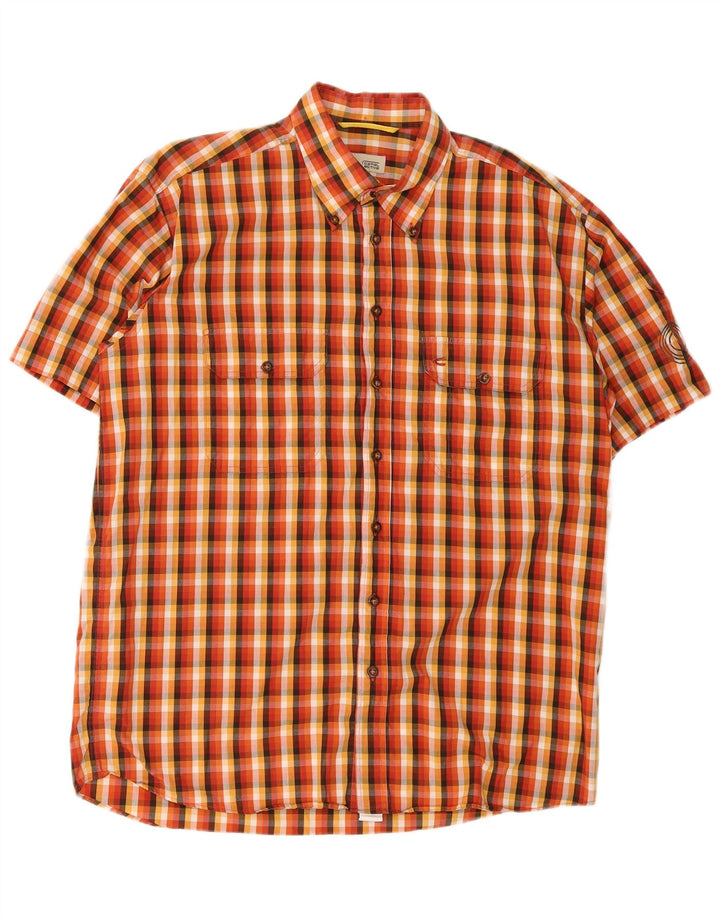 Camel Active Herren-Kurzarmhemd, groß, orange kariert