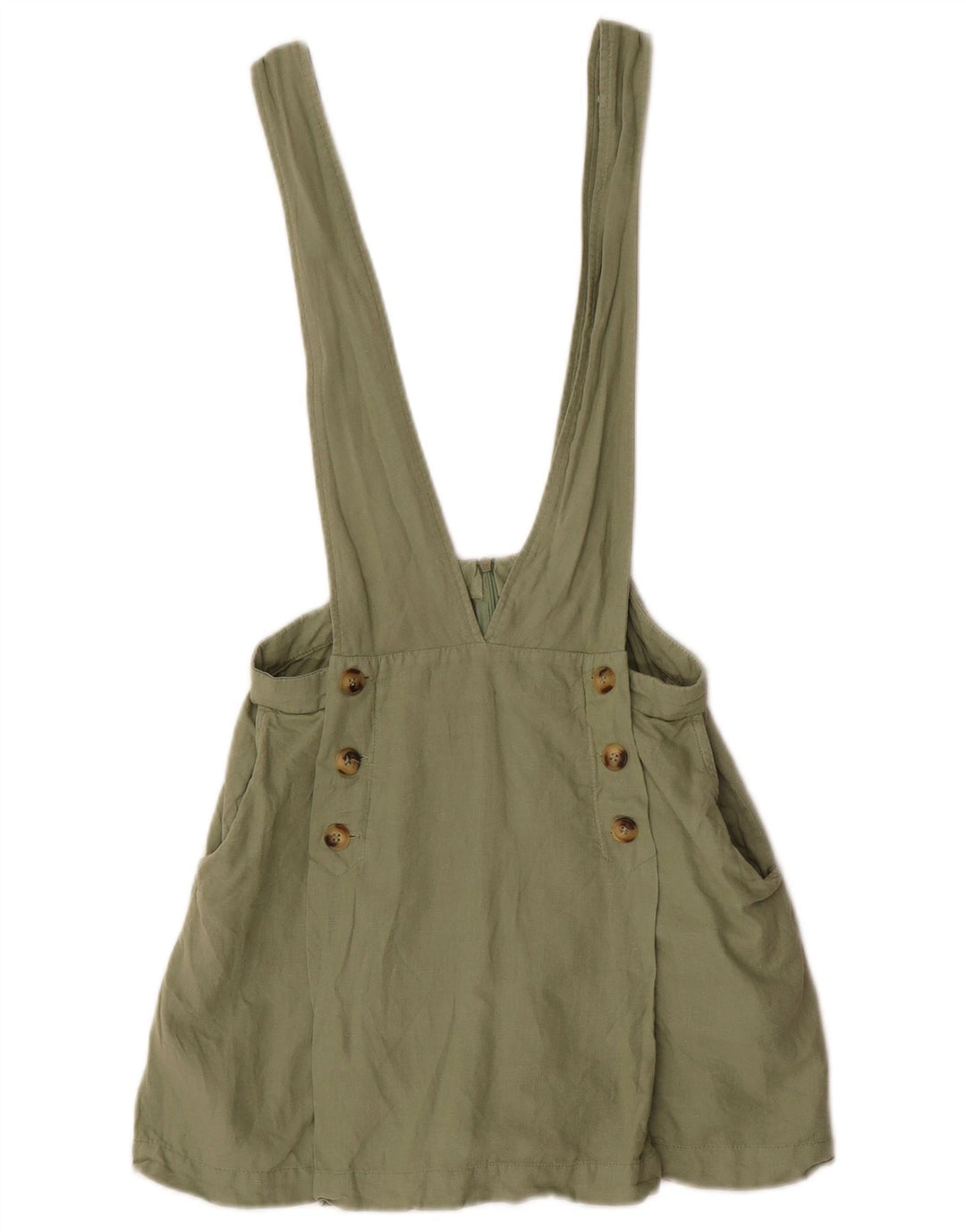 Zara Damen Latzhose Shorts Small W28 Khaki Leinen