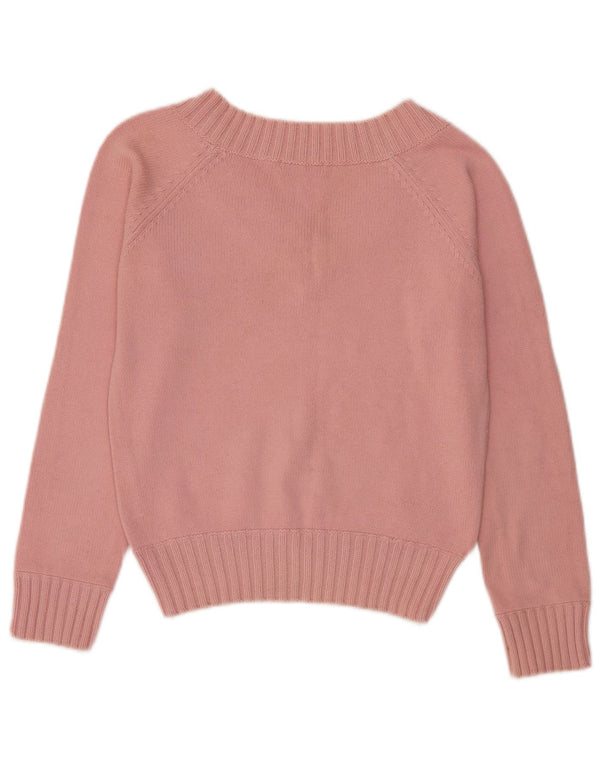 Marks & Spencer Damen Crop V-Ausschnitt Pullover Pullover UK 8 Small Rosa Baumwolle