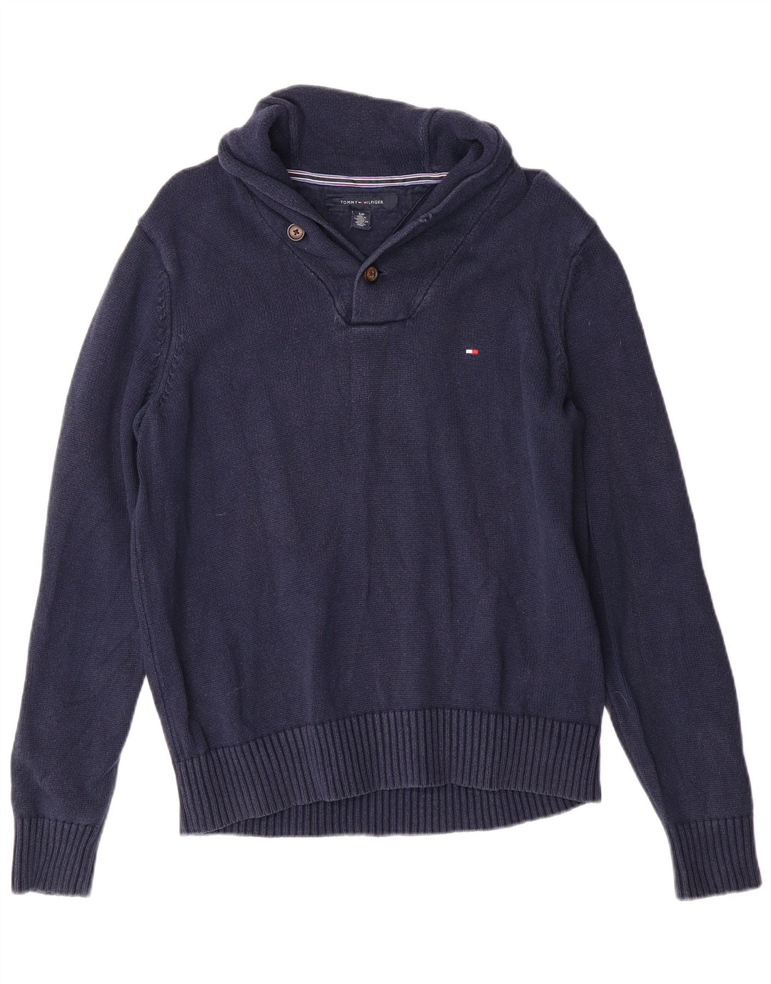 TOMMY HILFIGER Herren-Pullover mit Schalkragen, Größe S, marineblaue Baumwolle