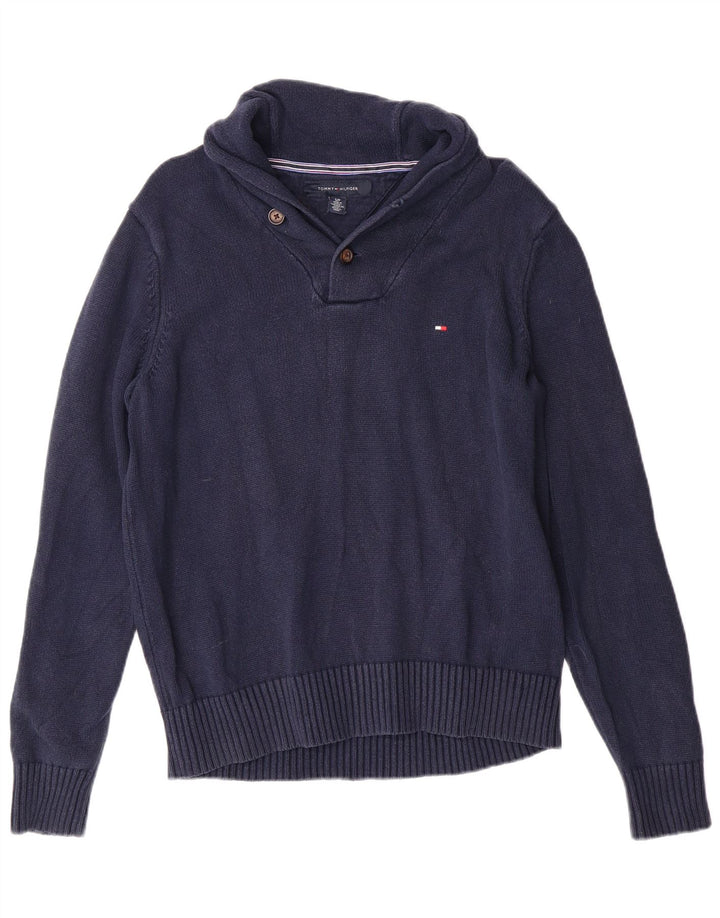 TOMMY HILFIGER Herren-Pullover mit Schalkragen, Größe S, marineblaue Baumwolle