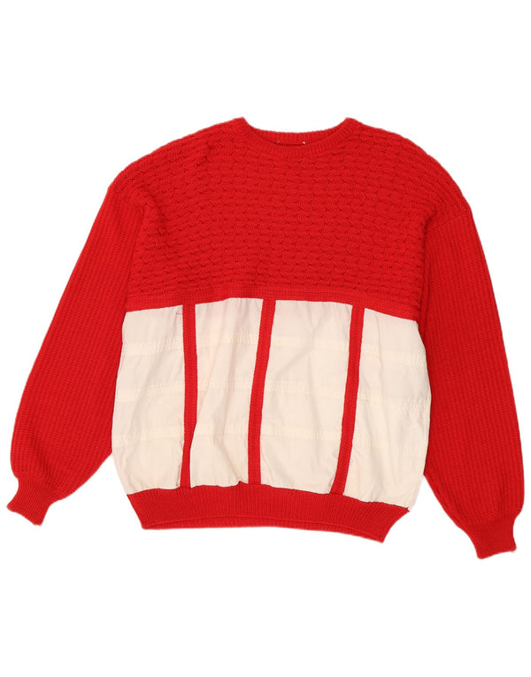 Vintage Damen-Pullover mit Rundhalsausschnitt, großer roter Colourblock-Baumwolle