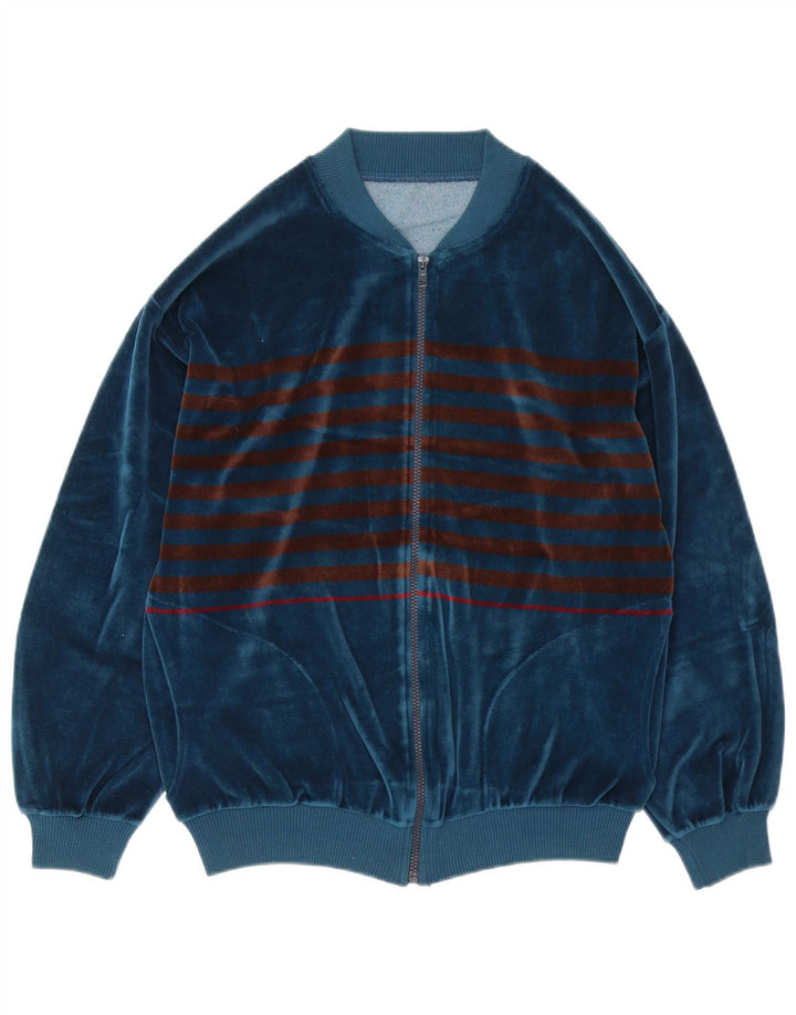 Vintage Herren Velours-Trainingsanzug-Top-Jacke, mittleres Marineblau gestreift