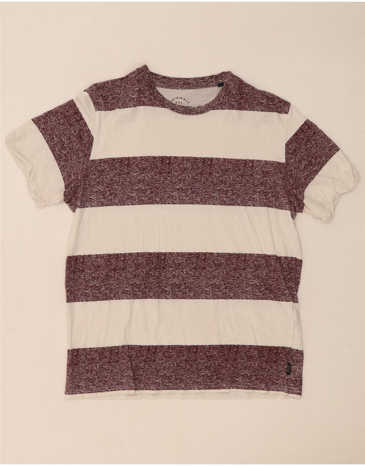Jack & Jones Herren-T-Shirt-Oberteil aus mittelweißer, gestreifter Baumwolle
