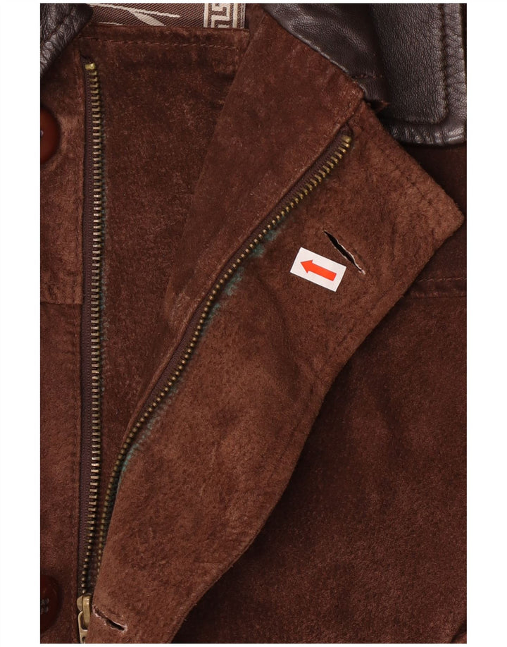 Compagnia Herren-Windbreaker-Mantel aus Wildleder, Größe 50, großes braunes Leder