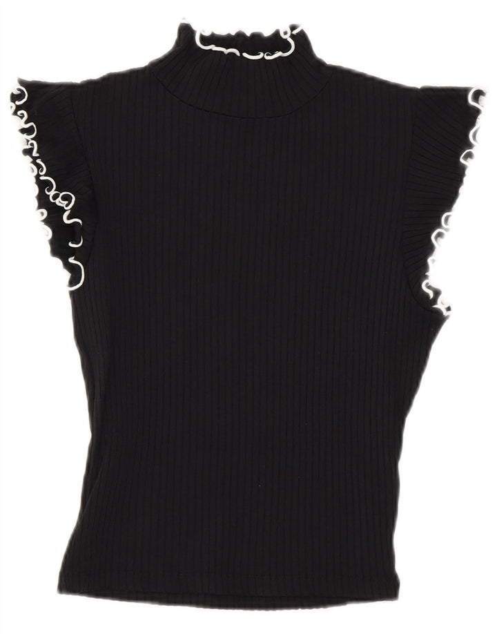 Zara Damen Crop Bluse Top UK 8 Small Schwarz Polyamid