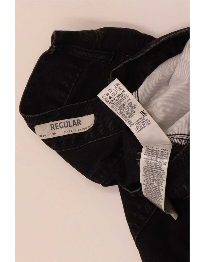 Marks & Spencer Herren Regular Straight Jeans W34 L29 Schwarze Baumwolle