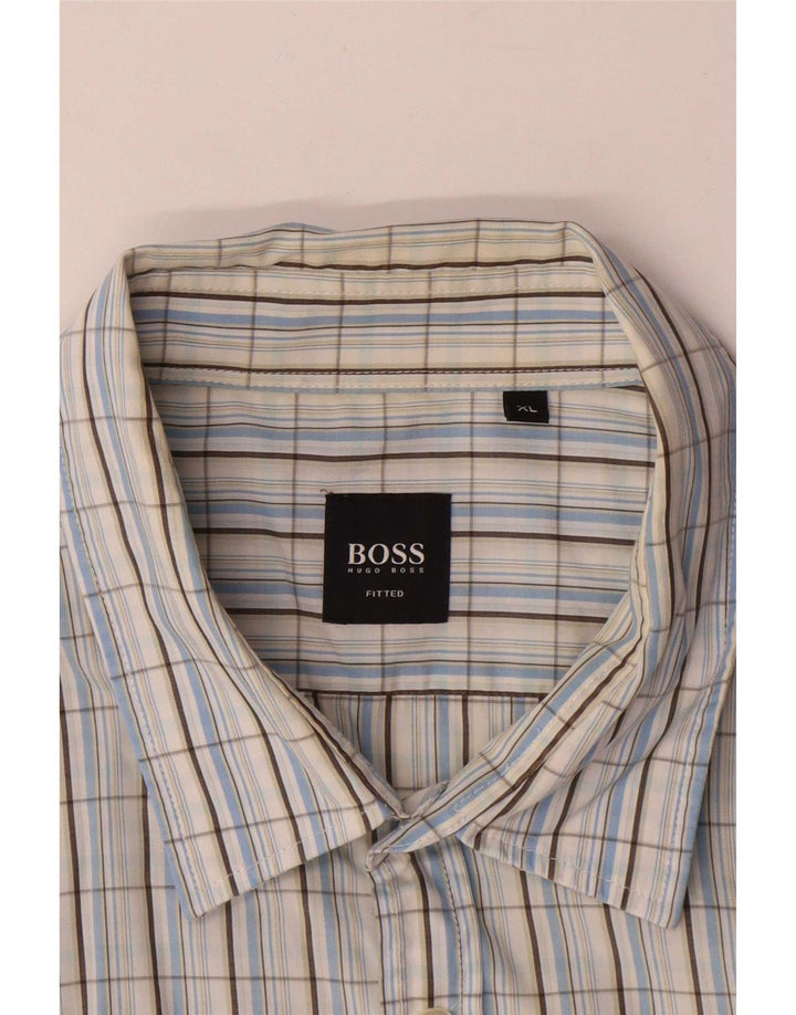 Hugo Boss Herren Kurzarmhemd XL blau kariert Baumwolle
