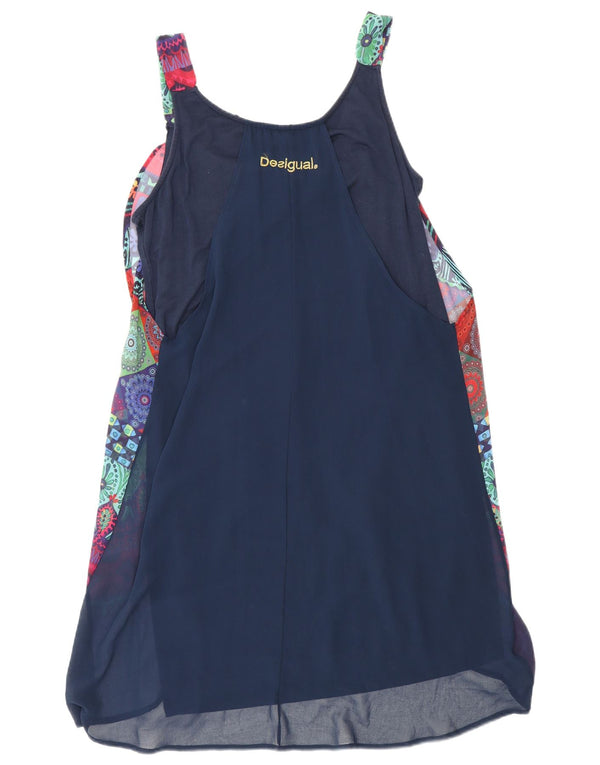 Desigual Damen Grafisches ärmelloses Sommerkleid EU 44 XL Marineblau Geometrisch