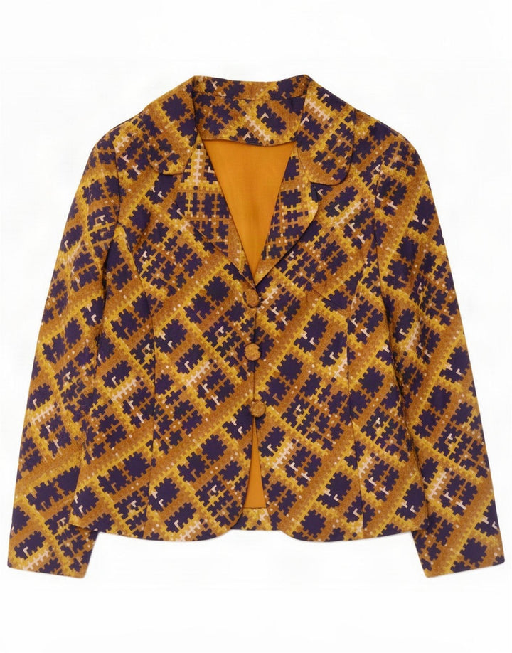 Vintage Damen 3-Knopf-Blazerjacke UK 12 Mittelgelb Geometrisch