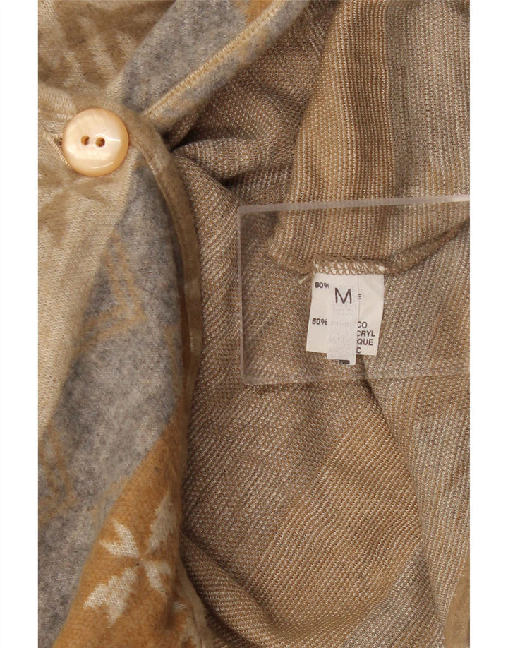 VINTAGE Damen Crop Cardigan Pullover UK 14 Medium Beige Fair Isle