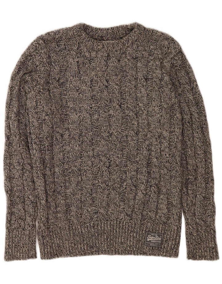Superdry Herren-Pullover mit Rundhalsausschnitt, Mittelgrau geflecktes Acryl