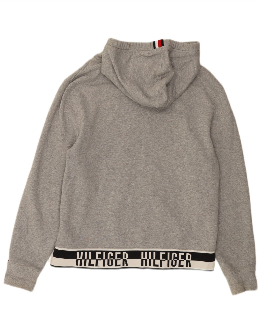 TOMMY HILFIGER Grafischer Herren-Kapuzenpullover aus mittelgrauer Colourblock-Baumwolle