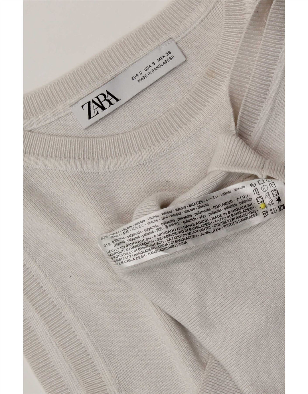 Zara Damen Pullover Crop Top UK 8 Small Off White Viscose