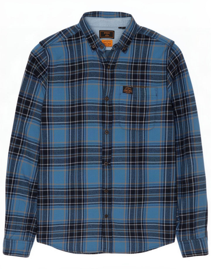 Superdry Herren-Flanellhemd, klein, blau kariert, Baumwolle