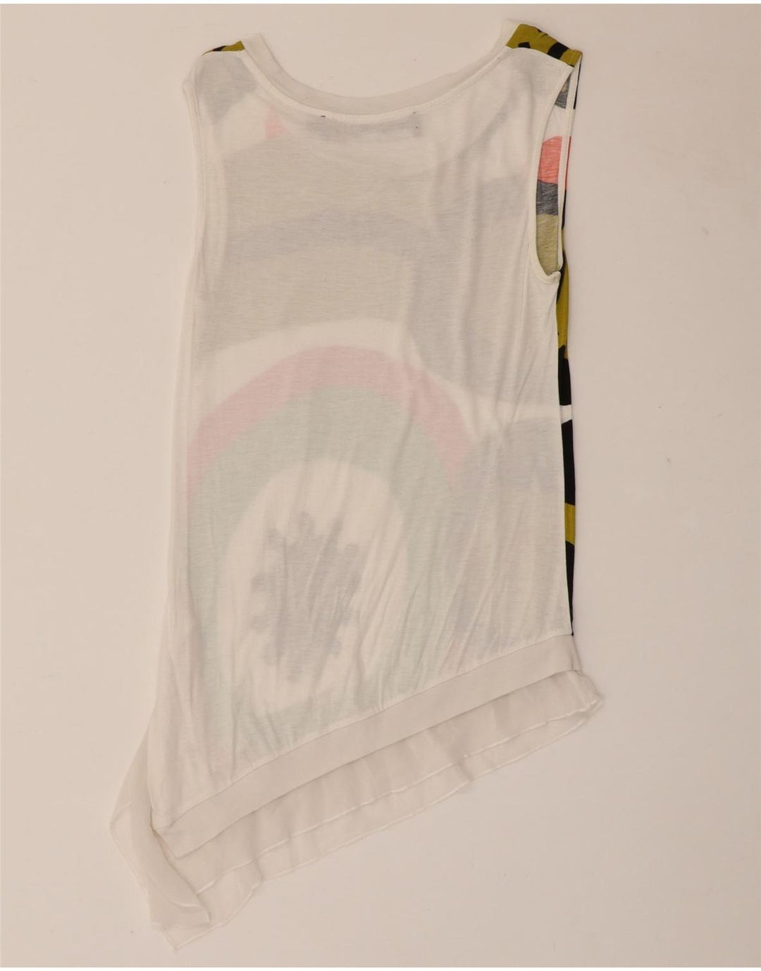 Desigual Damen Asymmetrisches ärmelloses Blusenoberteil UK 4 XS Weiß Geometrisch