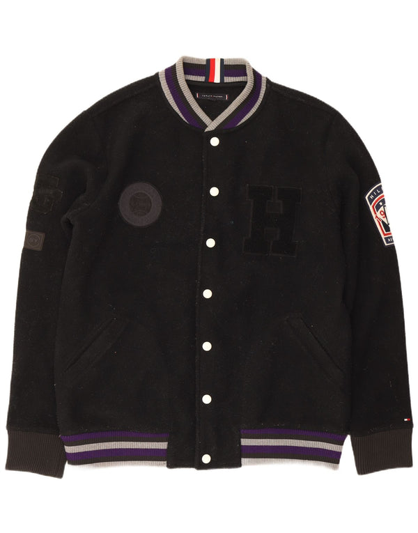 Tommy Hilfiger Mens Graphic Fleece Varsity Jacket UK 42 XL Black Polyester