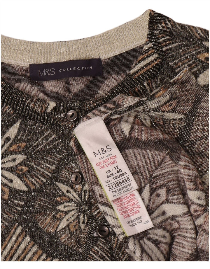 Marks & Spencer Damen-Cardigan-Pullover UK 12 Mittelgraue Viskose mit Blumenmuster