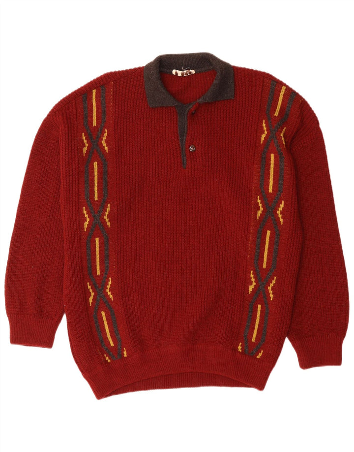 VINTAGE Herren-Pullover mit Rollkragen, groß, rot, geometrisch