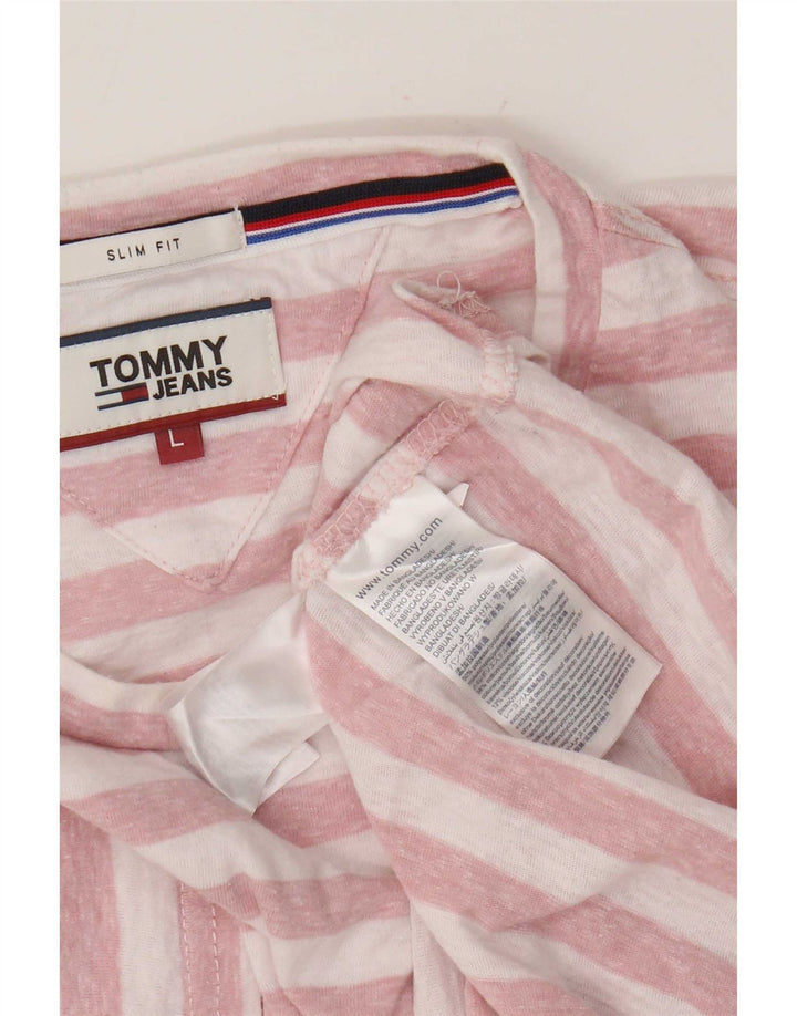 Tommy Hilfiger Herren-T-Shirt-Oberteil, groß, rosa gestreift, Polyester