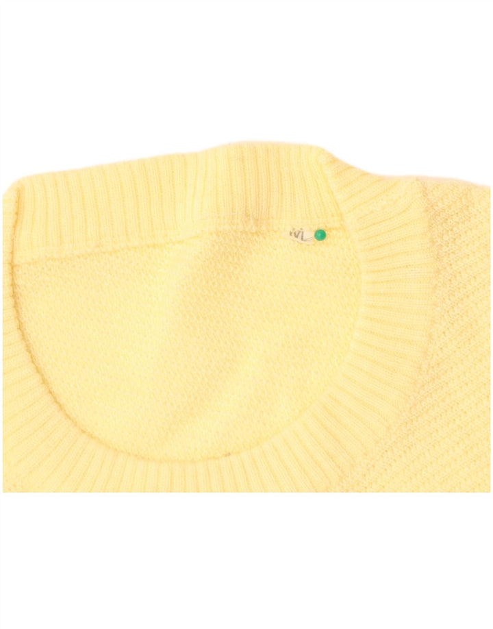 VINTAGE Damen Pullover mit Rundhalsausschnitt UK 14 Mittelgelbe Wolle